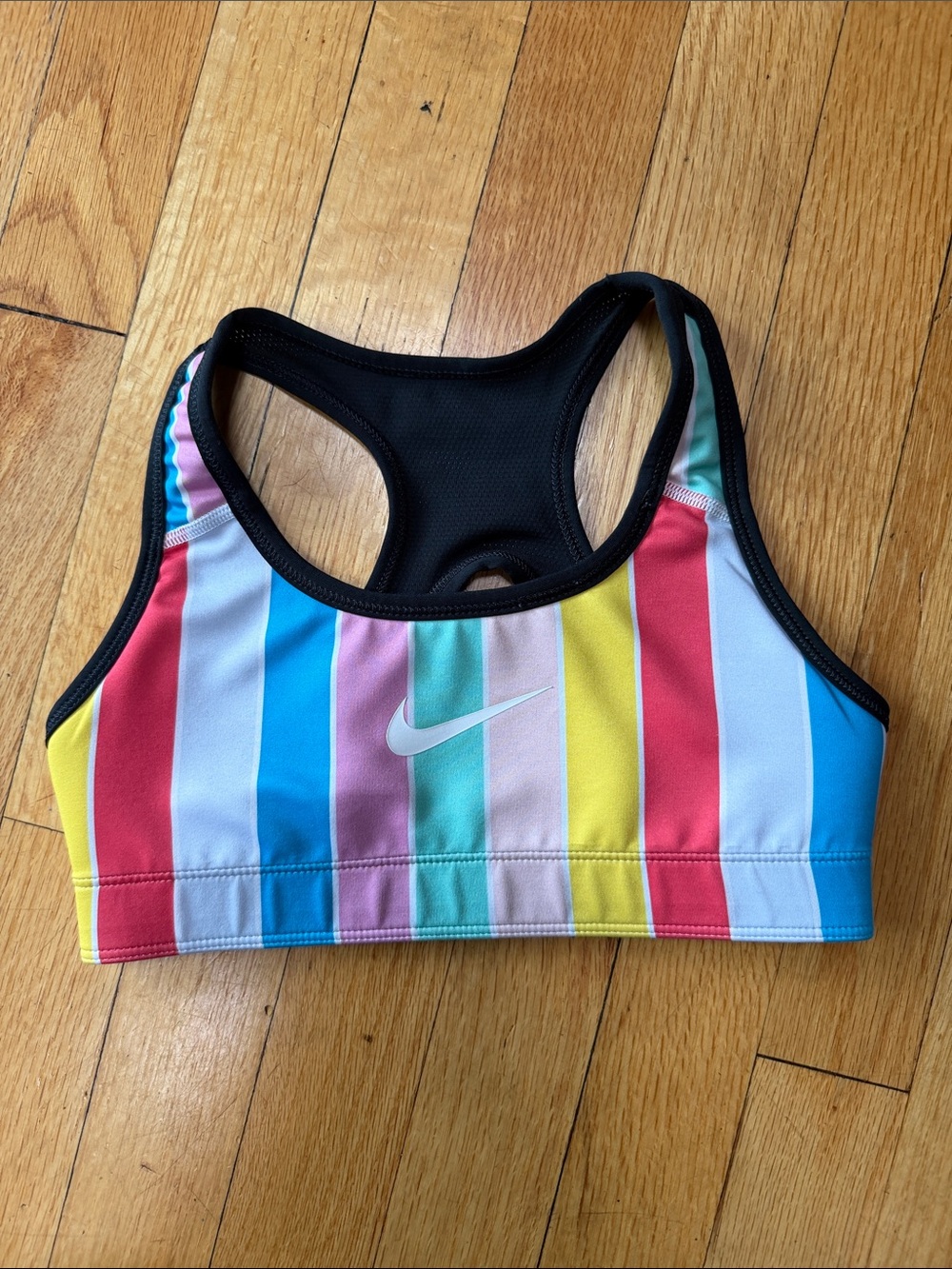 Nike Rainbow Stripe Racerback Sports Bra with White Swoosh- Reversible